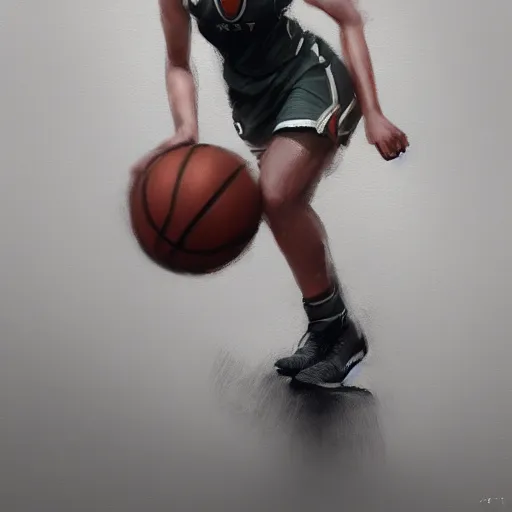 Image similar to painting of an woman basketball player, greg rutkowski, cg worker artstation