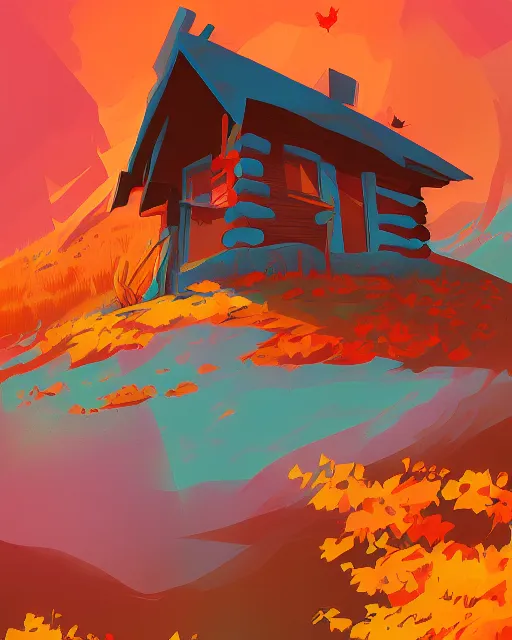 Image similar to autumn hill cabin man illustration by anton fadeev