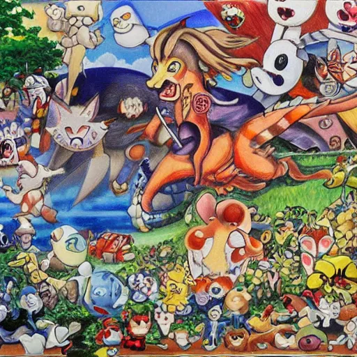 Image similar to a painting ken sugimori did when he was deeply schizophrenic