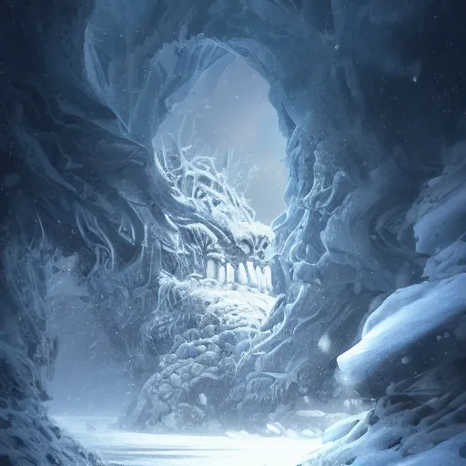 Image similar to A monster in the Arctic covered in snow, fractal Lighting, by Stanley Artgerm Lau, WLOP, Rossdraws, James Jean, Andrei Riabovitchev, Marc Simonetti, and Sakimichan, trending on artstation