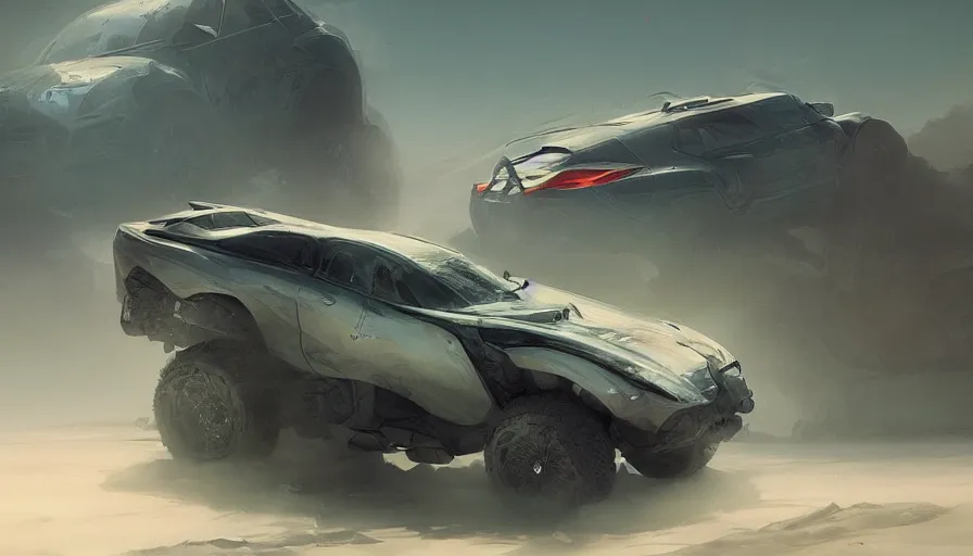 Image similar to a beautiful concept design of a supercar converted into offroad suv by cory loftis, fenghua zhong, ryohei hase, ismail inceoglu and ruan jia. volumetric light, detailed, octane render, shadow of the tomb rider