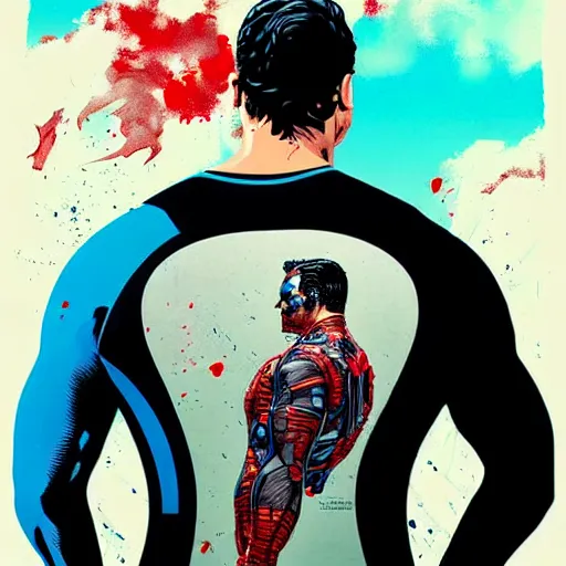 Image similar to a portrait of a back man with side profile blood in ocean intricate details :: side profile :: oxygen mask by MARVEL comics and Sandra Chevrier