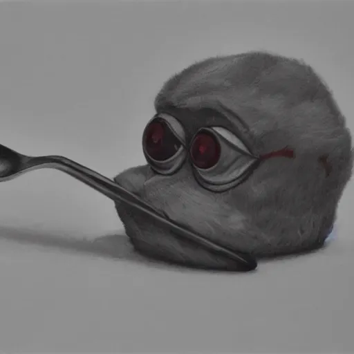 Image similar to pepe with a spoon, realistic, detailed, artstation