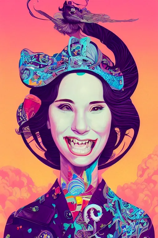 Image similar to a lady smiling cute, Tristan Eaton, victo ngai, artgerm, RHADS, ross draws