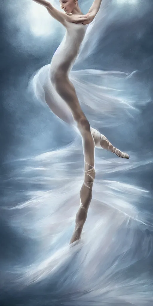 Prompt: prima ballerina dancing in the wind, beautiful, ethereal, gorgeous, volumetric lighting, elegant, fluid, highly detailed oil painting, digital painting, concept art, highly detailed, smooth, sharp focus, illustration, strong lines and bold colors, limited color palette, atmosphere and tension, japanese, manga, trending on artstation