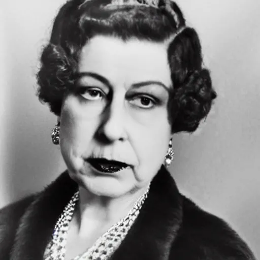 Prompt: Queen Elizabeth dressed as a 1920s gangster