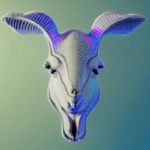 Image similar to a crystalline 3 d mandelbulb fractal in the shape of a lamb, bioluminescent opal, fractal, magnificent lighting, ethereal, ray tracing, octane, holographic, portrait