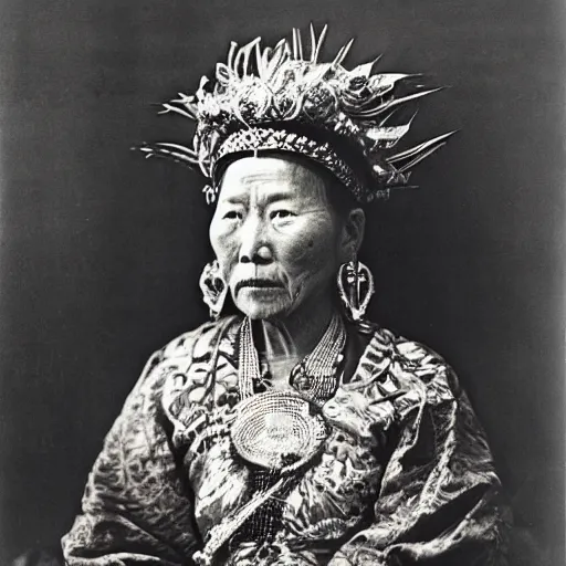 Prompt: vintage photo of a yunnan empress by edward s curtis, photo journalism, photography, cinematic, national geographic photoshoot