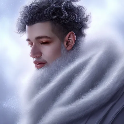 Image similar to award winning commission portrait of a man made of ice with curly hair,digital art,hyperdetailed,detailed fa e,ross tran,character design by charles bowater,deviantart,artstation,photorealistic,4k