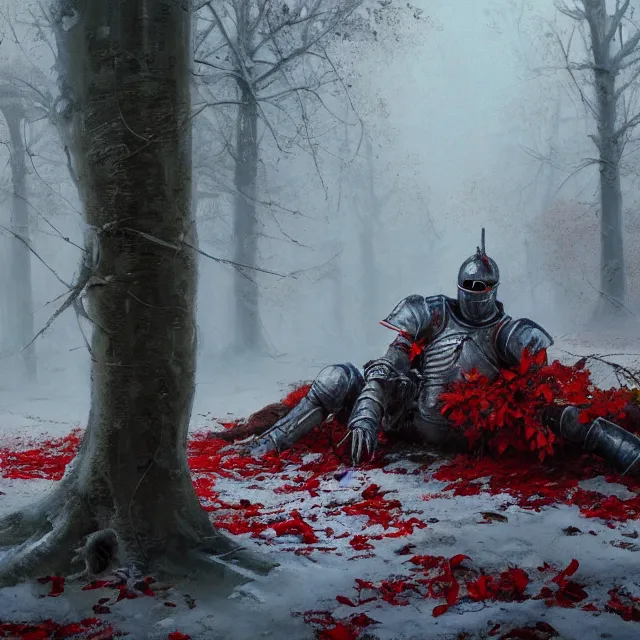 Hyper realistic oil painting of a knight in heavily | Stable Diffusion