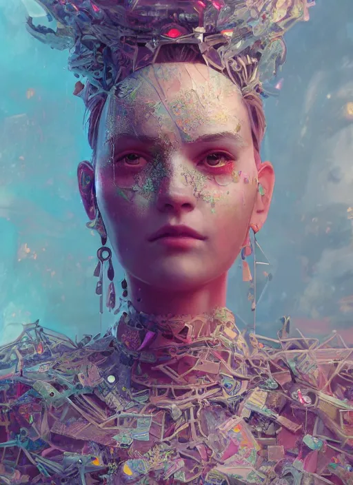 Prompt: detailed concept art illustration pastel painting of a cube in full intricate clothing, ultra detailed, digital art, octane render, 4K, dystopian, micro details