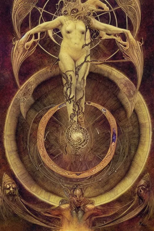 Prompt: a spiral occult diagram of winning by wayne barlowe, gustav moreau, goward,  Gaston Bussiere and roberto ferri, santiago caruso, and austin osman spare