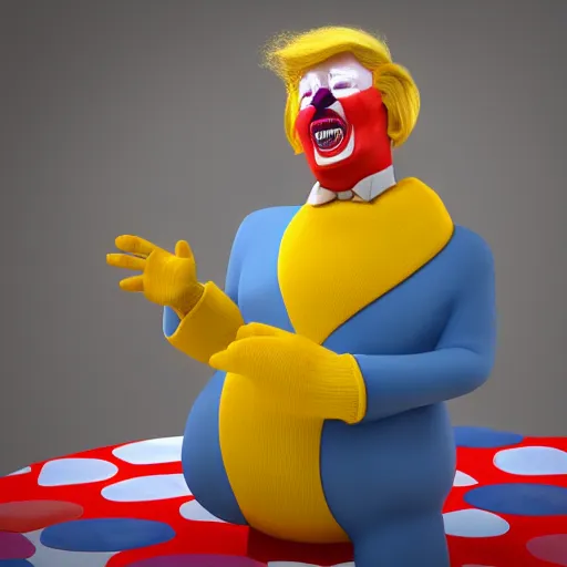 Prompt: Donald Trump as a clown with a yellow wig by Pixar, 3d render, octane render, 4k