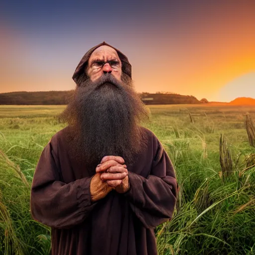 Image similar to scowling angry old wizard with a long white beard casting a spell, Tones of Black in Background, Golden Hour, Field of View, 2 Megapixels, 4-Dimensional