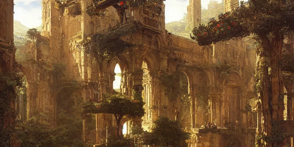 Image similar to tons of people jumping off of a huge biblical tower, golden ratio composition, sense of awe, art by ferdinand knab, greg rutkowski, john william waterhouse, religious, sunlight, highly detailed, intricate details