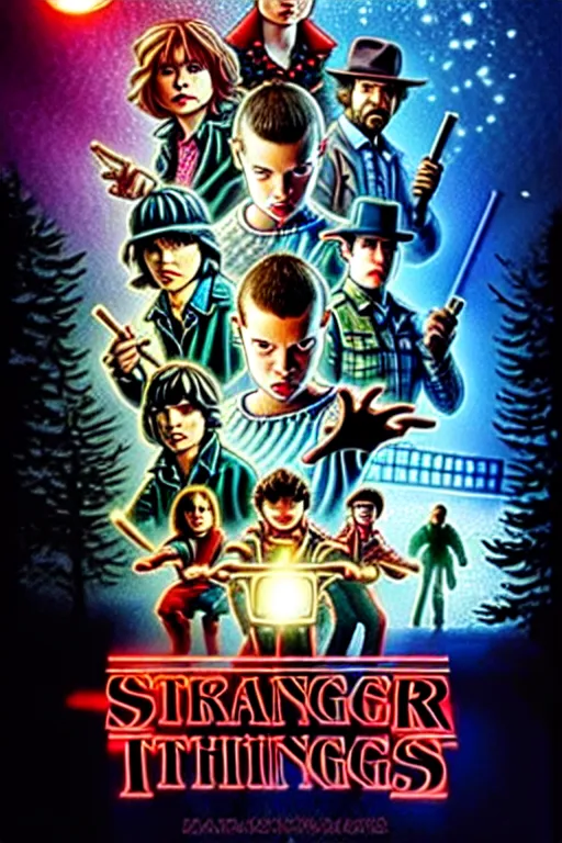 Prompt: Stranger Things Season 5 Poster, high resolution, all cast members, netfilx !n-9