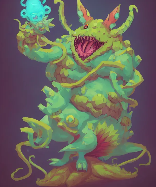 Prompt: a xanathar dnd creature in the style of pokemon, adorable and whimsical, fantasy, elegant, digital painting, artstation, unreal engine, octane render, concept art, matte, sharp focus, vibrant colors, high contrast, illustration, art by james jean