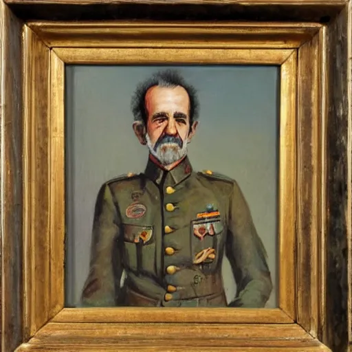 Prompt: “Oil painting of JJ Cale as a World War 1 general, 4k”