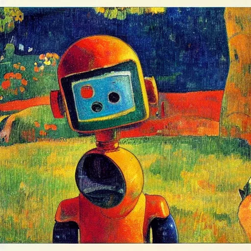 Prompt: cute robot by paul gauguin