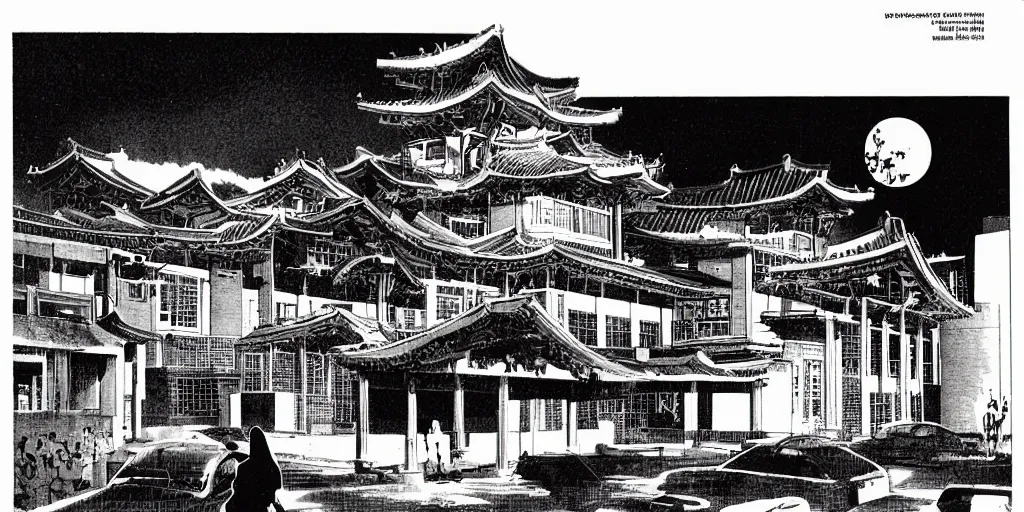 Image similar to korean highschool at night by richard corben