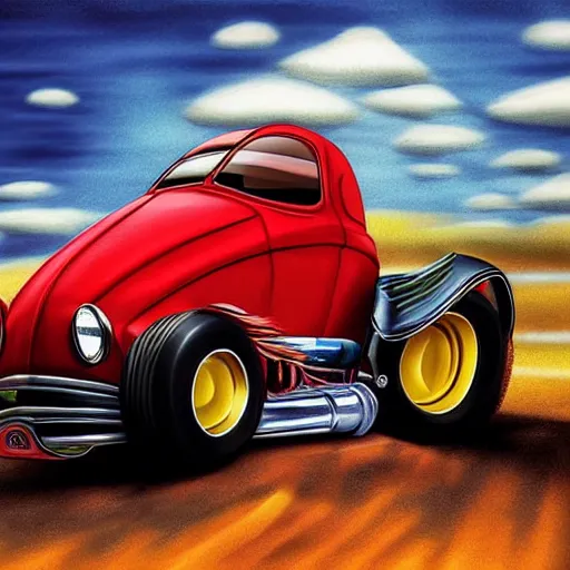 Prompt: giant hotrod drinking oil like a beer, hyper realistic, award winning photo, in the style of Ed Roth
