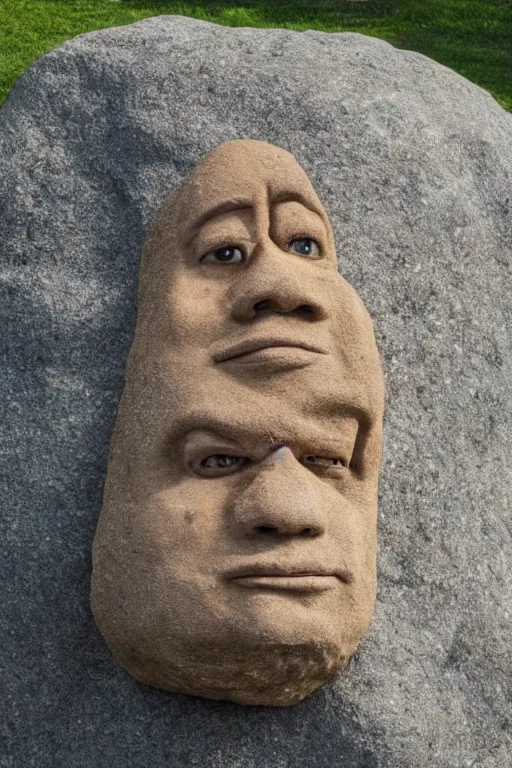 Image similar to dwayne the rock jonhson's face on a boulder as a tourist attraction