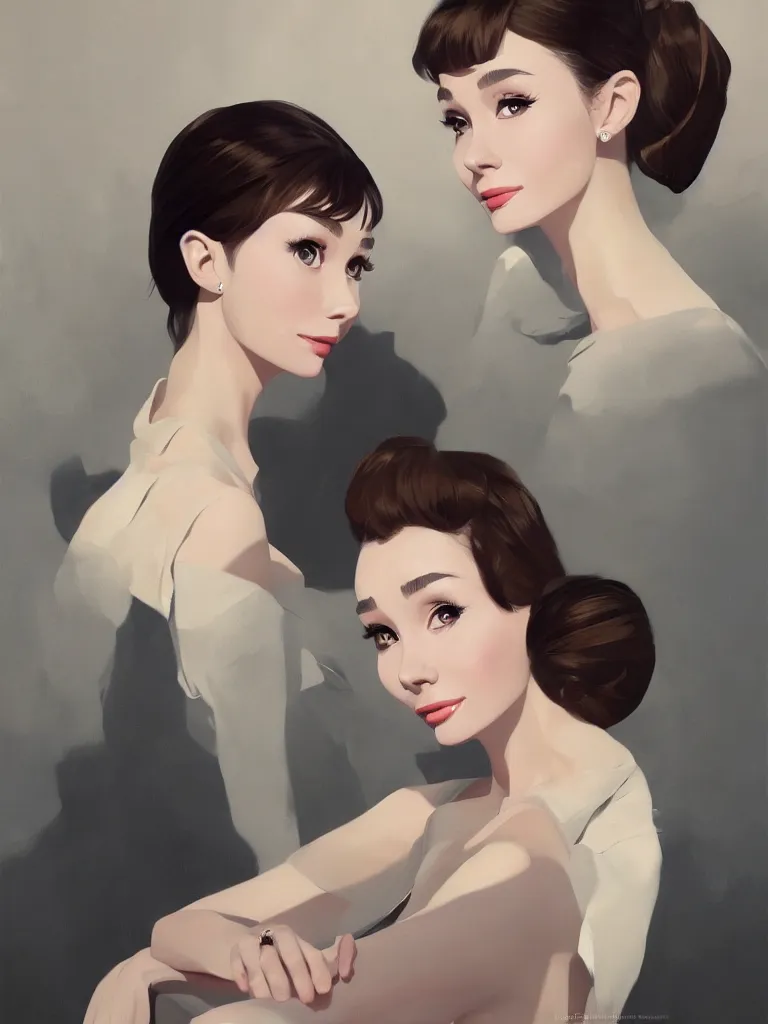 Image similar to a portrait of Audrey Hepburn, glamorous setting, vivid colors, soft lighting, atmospheric, cinematic, moody, in the style of Ilya Kuvshinov and Range Murata, Krenz Cushart, oil on canvas, 8k