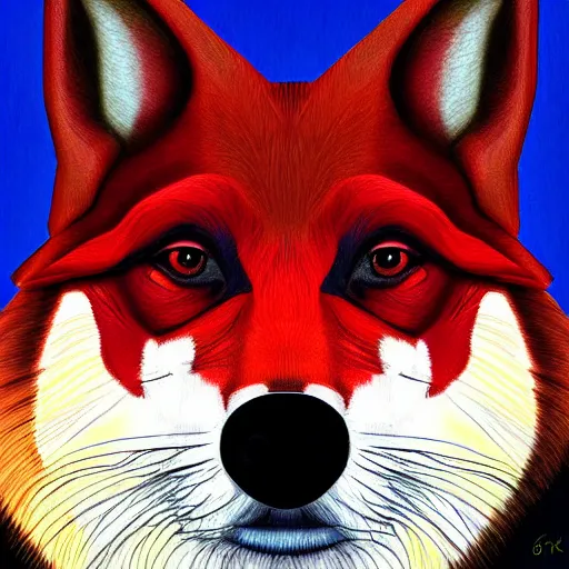 Image similar to zoomorphic a red face wolf, pepe the frog like face, digital painting, ultra sharp, by gary cook