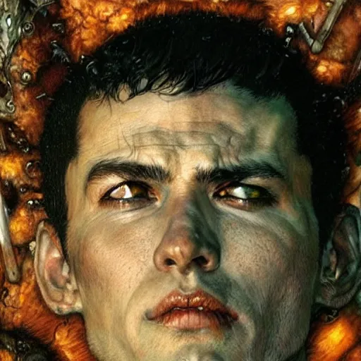 Image similar to guts from berserk, closeup portrait art by norman rockwell and donato giancola and greg rutkowski, symmtery!!