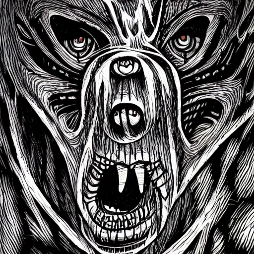 Prompt: werewolf in the style of Junji Ito and HR Giger