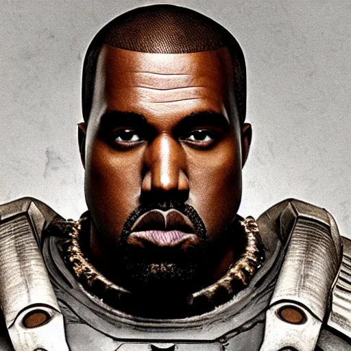 Image similar to Portrait of Kanye West as the emperor of humanity from warhammer 40k in Gears of War, splash art, movie still, detailed face, photorealistic facial features, cinematic lighting, dramatic, octane render, long lens, shallow depth of field, bokeh, anamorphic lens flare, 8k, hyper detailed, 35mm film grain