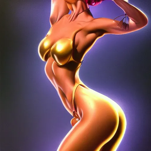 Prompt: an airbrush painting of a nice looking girl with beautiful forms, wearing hip-hop clothes, by hajime sorayama and boris vallejo, trending on artstation, 4K
