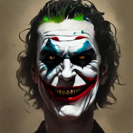 Image similar to joker, paint by greg rutkowski