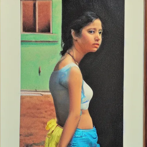 Prompt: by Bill Plimpton, mexican girl with big hips