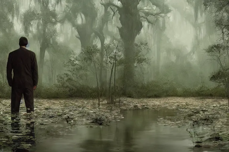 Prompt: scene from louisiana swamps, true detective, artwork 8 0 s japanese sci - fi books art