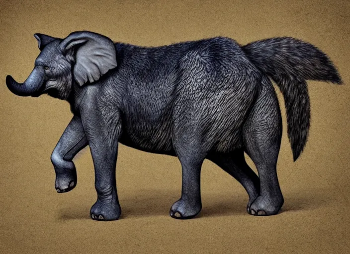 Prompt: a wolf merged with an elephant,!! photorealistic