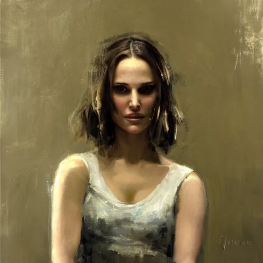 Image similar to a painting of natalie portman by Jeremy Mann