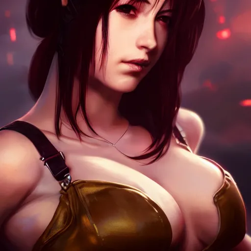 Image similar to Seductive Tifa Lockhart portrait, full frontal centred, atmospheric lighting, painted, intricate, volumetric lighting, beautiful, golden hour, sharp focus, ultra detailed, by Leesha Hannigan, Ross Tran, Thierry Doizon, Kai Carpenter,Ignacio Fernández Ríos