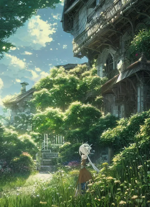 Image similar to the emerald herald in the garden, intricate, tone mapped, highly detailed, digital painting, pixiv, concept art, smooth, sharp focus, illustration, by makoto shinkai and akihiko yoshida