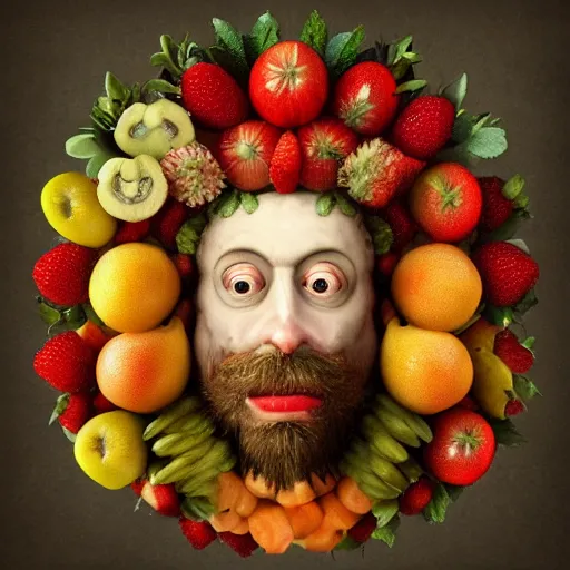 Image similar to giuseppe arcimboldo it, made with fruits, unreal engine