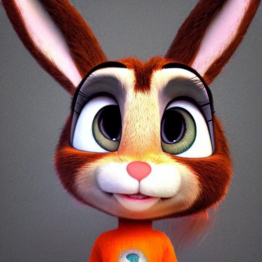 Prompt: portrait of a super cute bunny, a carrot, pixar, zootopia, cgi, blade runner. trending on artstation, smiling, friendly