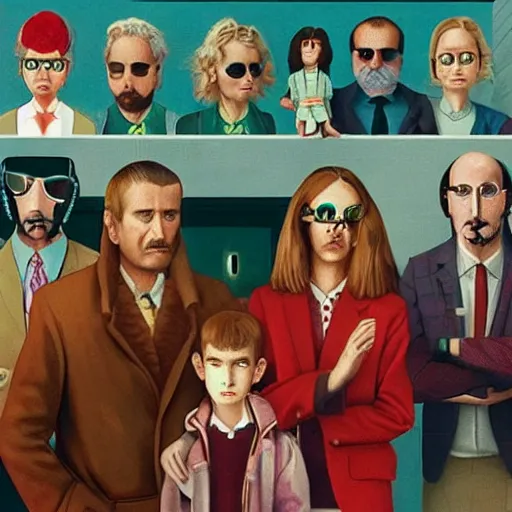 Prompt: the royal tenenbaums in a cyberpunk future, photorealistic, detailed, family portrait