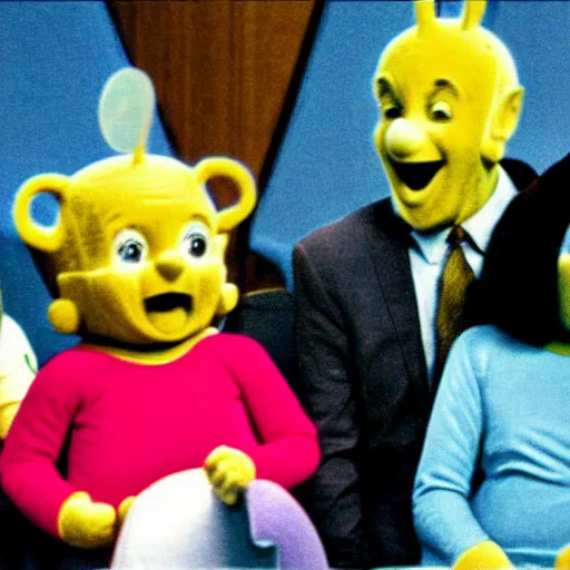 Image similar to teletubbies testifying in court