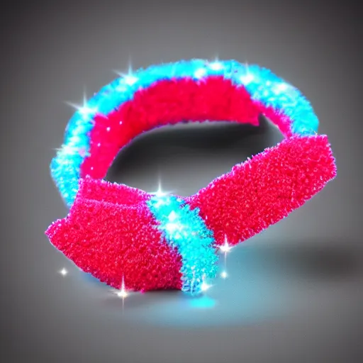 Image similar to cyan crystal and a red headband, product photo, 4K HD