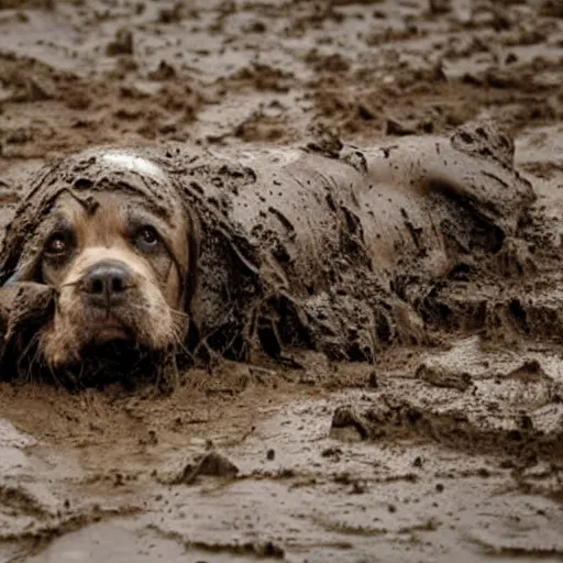 Image similar to a dirty dog rolling in mud. photo