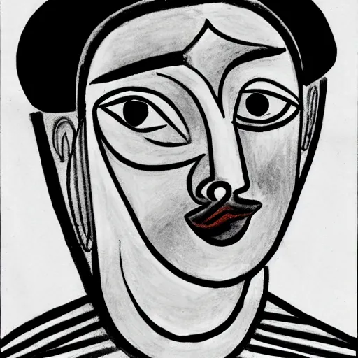 Prompt: A simple thick pen drawing of a Picasso portrait, white paper