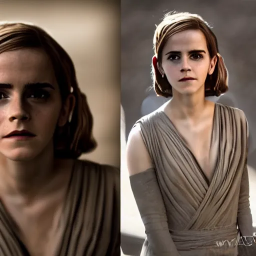 Image similar to Emma Watson in Star Wars, XF IQ4, 150MP, 50mm, f/1.4, ISO 200, 1/160s, natural light, Adobe Photoshop, Adobe Lightroom, DxO Photolab, Corel PaintShop Pro, polarizing filter, Sense of Depth, AI enhanced, HDR