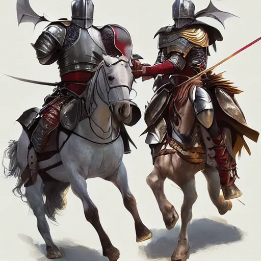 Prompt: two mounted knights tilting against each other in a jousting tournament, art by artgerm and greg rutkowski and magali villeneuve, d & d, fantasy, highly detailed, digital painting, trending on artstation, concept art, illustration
