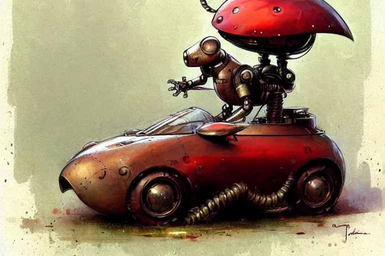 Image similar to adventurer ( ( ( ( ( 1 9 5 0 s retro future robot mouse amphibious vehical home. muted colors. ) ) ) ) ) by jean baptiste monge!!!!!!!!!!!!!!!!!!!!!!!!! chrome red