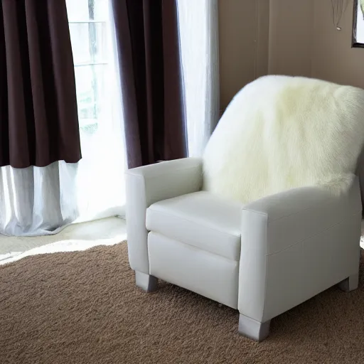 Image similar to a recliner covered in long white fur